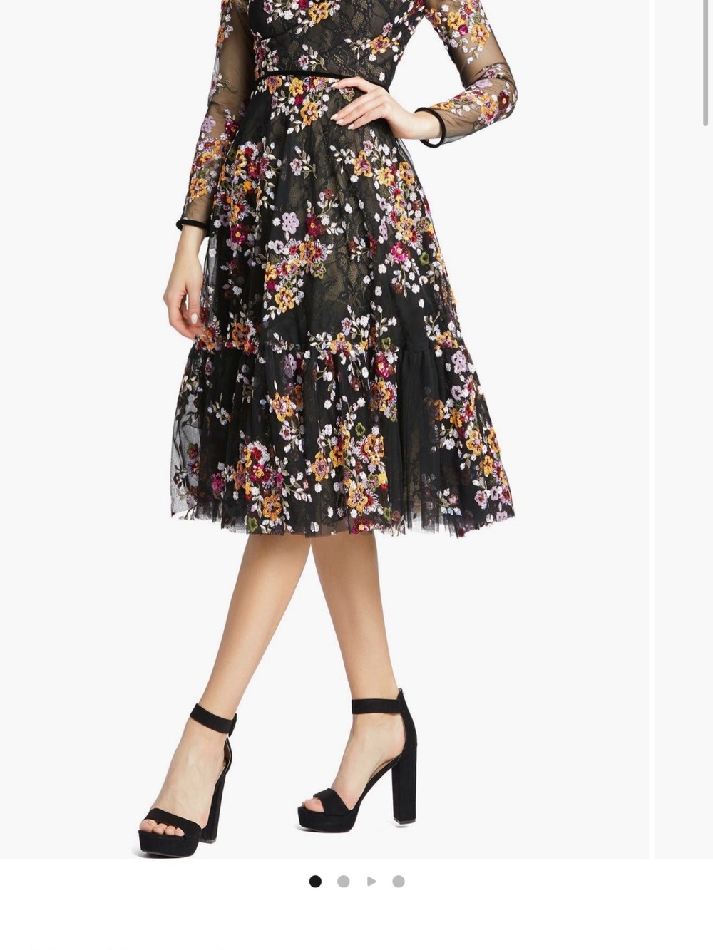 Mac Duggal Black Floral Embroidered Midi Dress